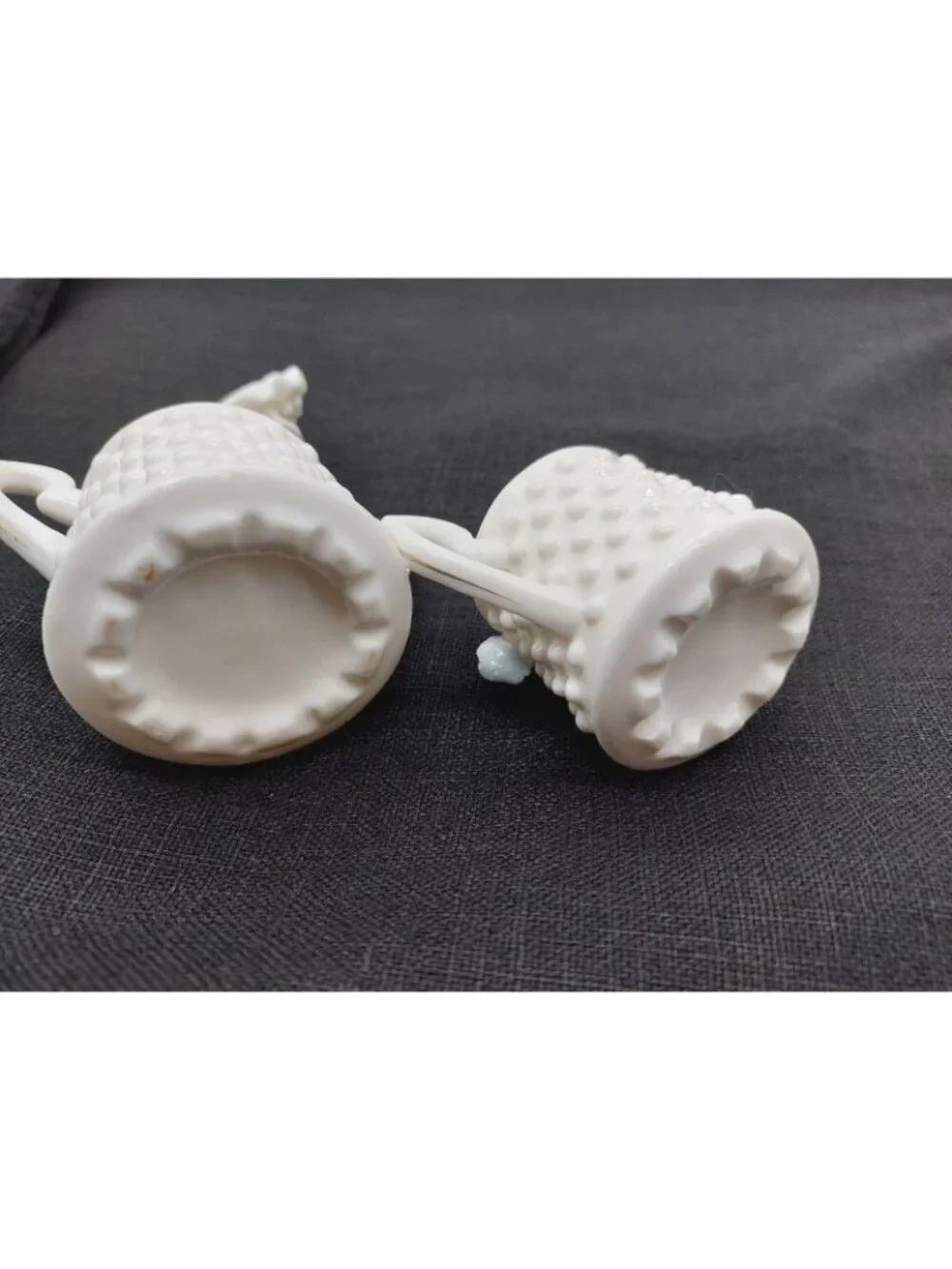 Vintage Mini White Gold Trim Hobnail Creamer And Sugar Floral 2